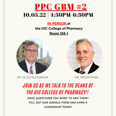Hey everyone!! Our next GBM is coming up on October 5th at 4:30 IN-PERSON at the UIC College of Pharmacy (Room 134-1)!! If you’d like to ask questions, be sure to fill out our google form (link in bio and weekly email) and earn a leadership point!! Please be sure to wear your mask. Also, we will be offering boxed lunches to everyone that attends. Check your emails for more important info and if you have any more questions, comments, or concerns please reach out!!