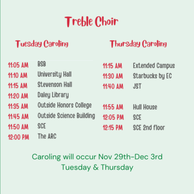 The background is light green and has the scheduling of the choir in red colored font.