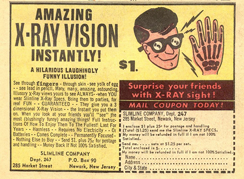 Ad for X-Ray Specs from the 1960s, prototypes of Google Glass