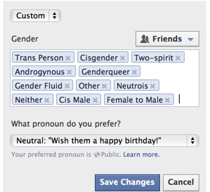 Facebook gender options
