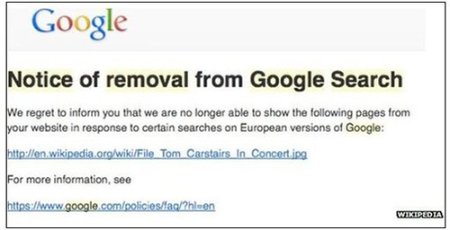 Google Europe notice of link deletion