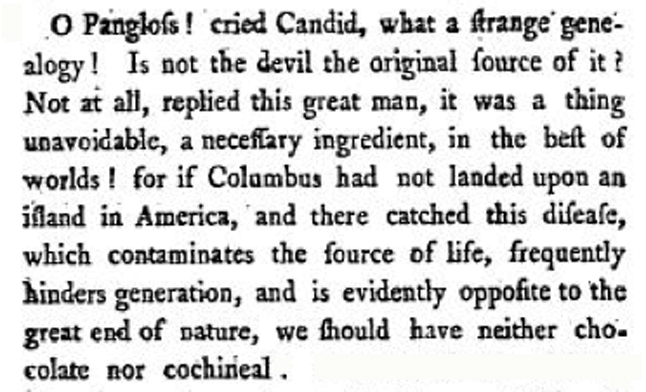 Passage from Candide in which Pangloss claims everything is for the best