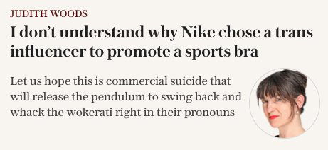 Writing in the Telegraph, Judith Woods hopes the backlash to a Nike ad 