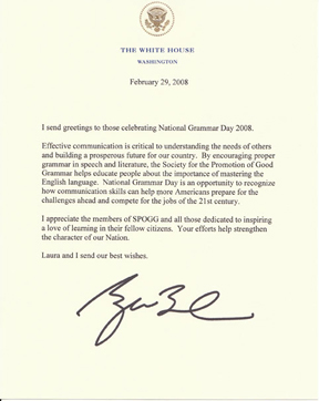 bushletter Letter from George W. Bush supporting National Grammar Day