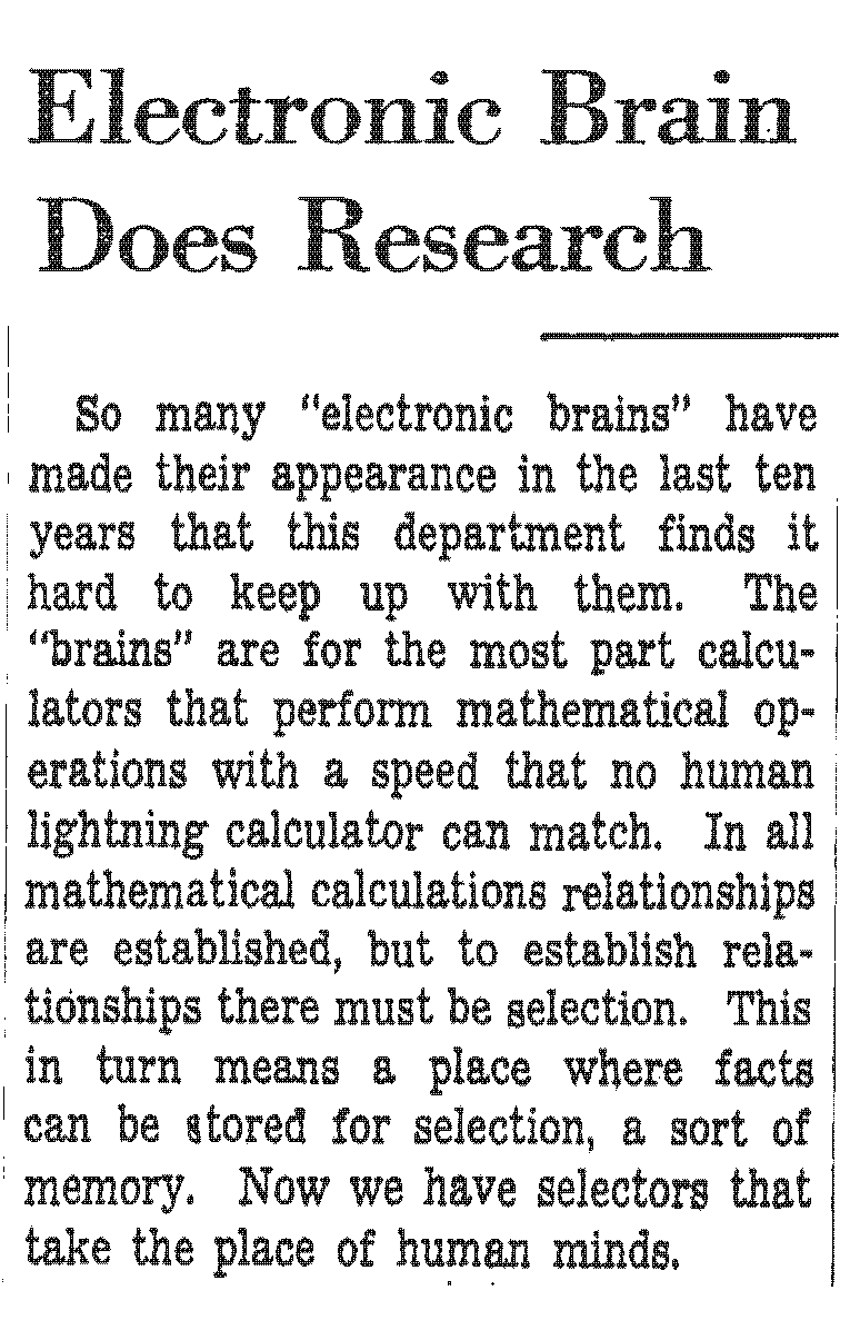 ebrain New York Times report on an Electronic Brain that can do research