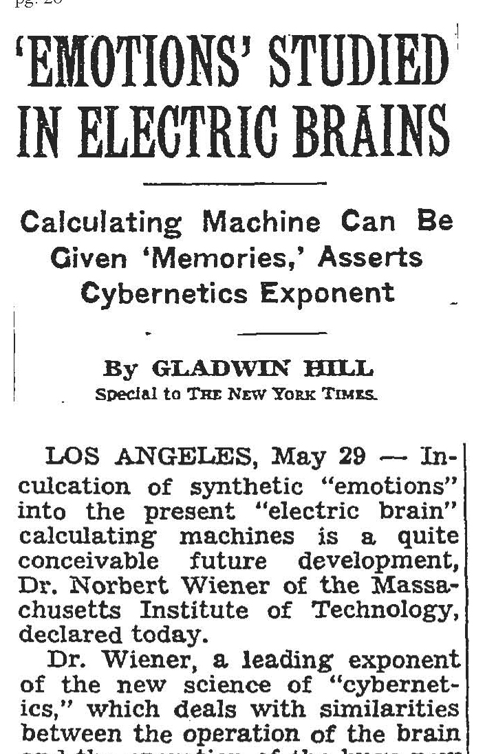 ebrain3 NY Times article from 1949 about computers learning emotions