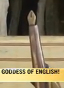 goddessenglish5 Goddess English holds aloft a fountain pen