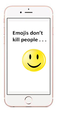 iPhone with the message, Emojis don't kill people . . .