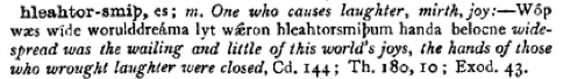 Definition of laughter-smith, from Bosworth and Toller's Anglo-Saxon Dictionary