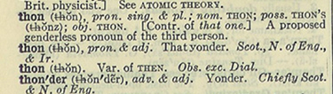 Definition of "thon" from Merriam-Webster's Second New International Dictionary, 1934.