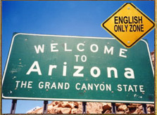 Highway sign reads, 'Welcome to Arizona, an English-only zone'