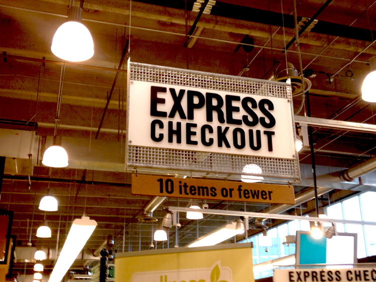 wholefoods Whole Foods express lane, 10 items or fewer
