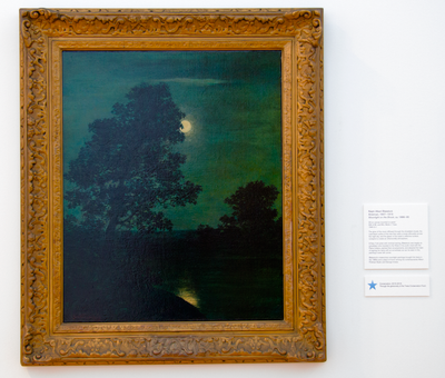 Ralph Albert Blakelock. Moonlight on the Brook, ca. 1886-95. Oil on canvas, mounted on panel. Gift of Mr. And Mrs. Merle J. Trees. 1940-3-1; 2015-2016 Conservation made possible through the generosity of the Trees Conservation Fund