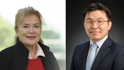 Martha Gillette (left), a professor of cell and developmental biology, and Hyunjoon Kong, a professor of chemical and biomolecular engineering