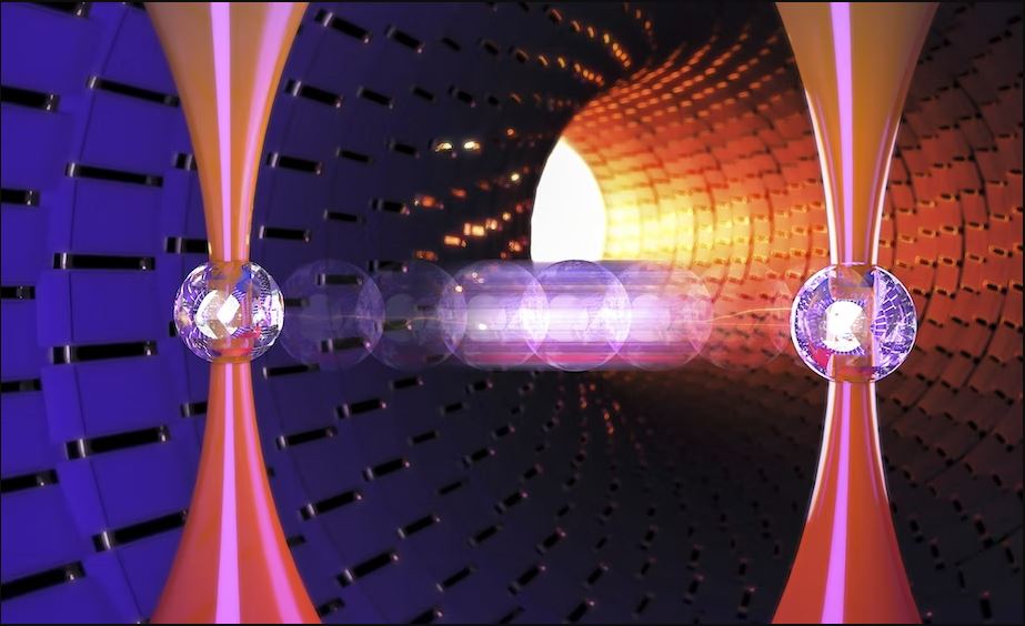 uncredited graphic depicts laser beams tossing and catching atoms in a baseball-like 'game of catch'