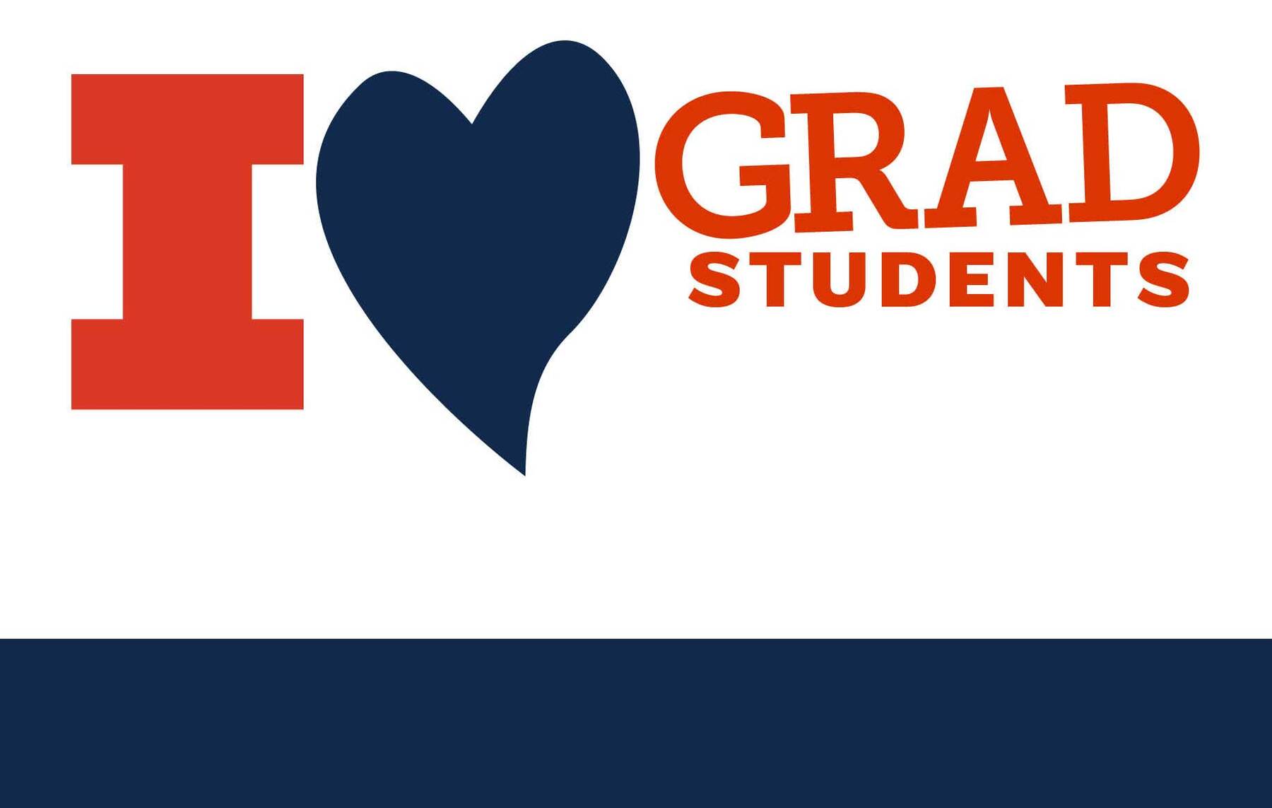 simple orange and blue graphic says, 'I (heart) graduate students'. Graphic by Michael B. Vincent