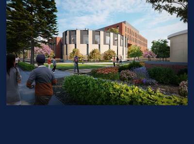 artist's rendition of the proposed South Campus Center for Interdisciplinary Learning looking south