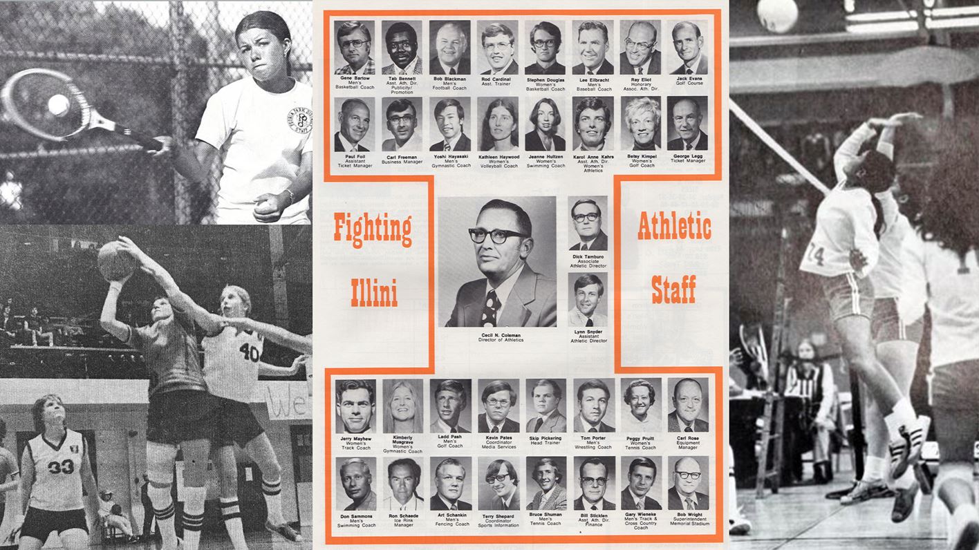 composite image of the University of Illinois' 1974-75 athletics staff.