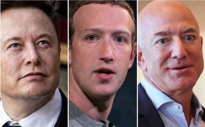 Elon Musk, Mark Zuckerberg and Jeff Bezos. (Photos by Al Drago/Bloomberg; Mark Lenin/AP; Michael M. Santiago/Getty Images)