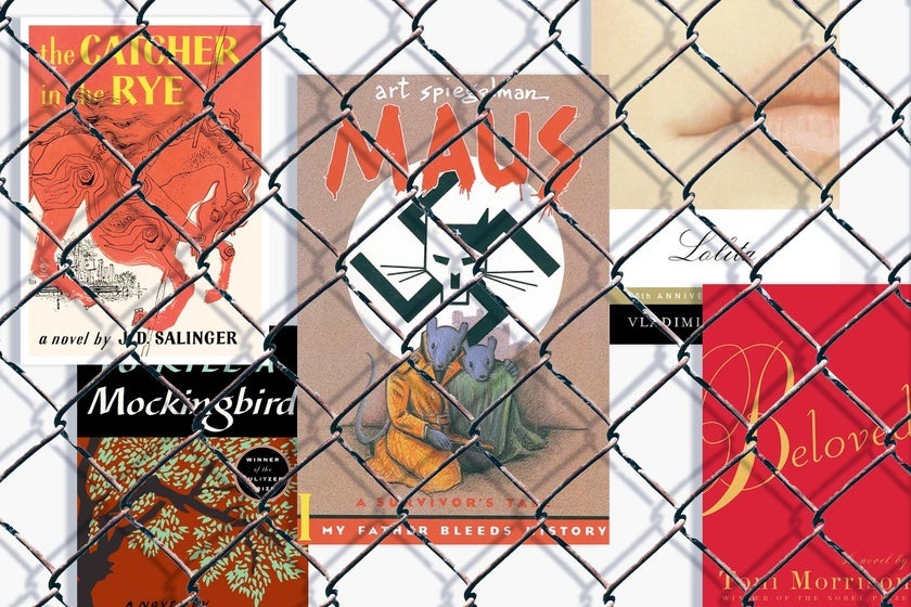 Covers of books proposed by banning. Compiled by Slate. Photos by Little, Brown; Harper; Vintage; Pantheon; and Khara Woods/Unsplash.