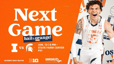 Coleman Hawkins, wearing a net around his neck, featured on graphic promoting Illinois vs. Michigan State on Jan. 13, 2023