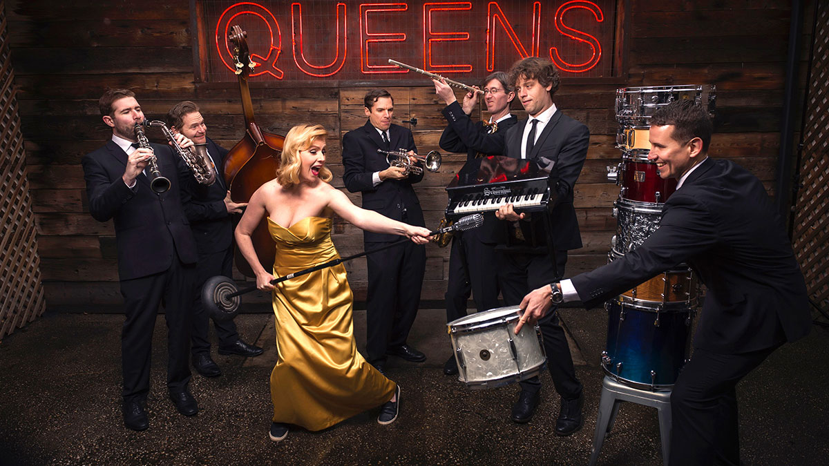 The Queen’s Cartoonists play music from classic and contemporary cartoons, with the animation projected on a large screen behind them. Photo by Lindsey Thoeng