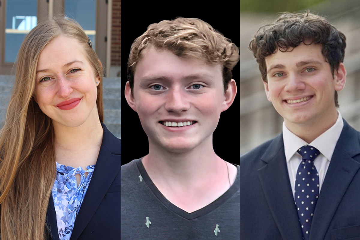 University of Illinois Urbana-Champaign students Ella Dennis, Brendan Rattin and Jake Gulick are among 208 students nationwide awarded David L. Boren Scholarships.  Photos provided