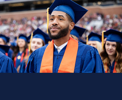 Close-up of Illinois graduate during Commencement exercises