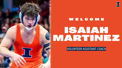 Martinez in wrestling gear for the Illini used in graphic on his hiring