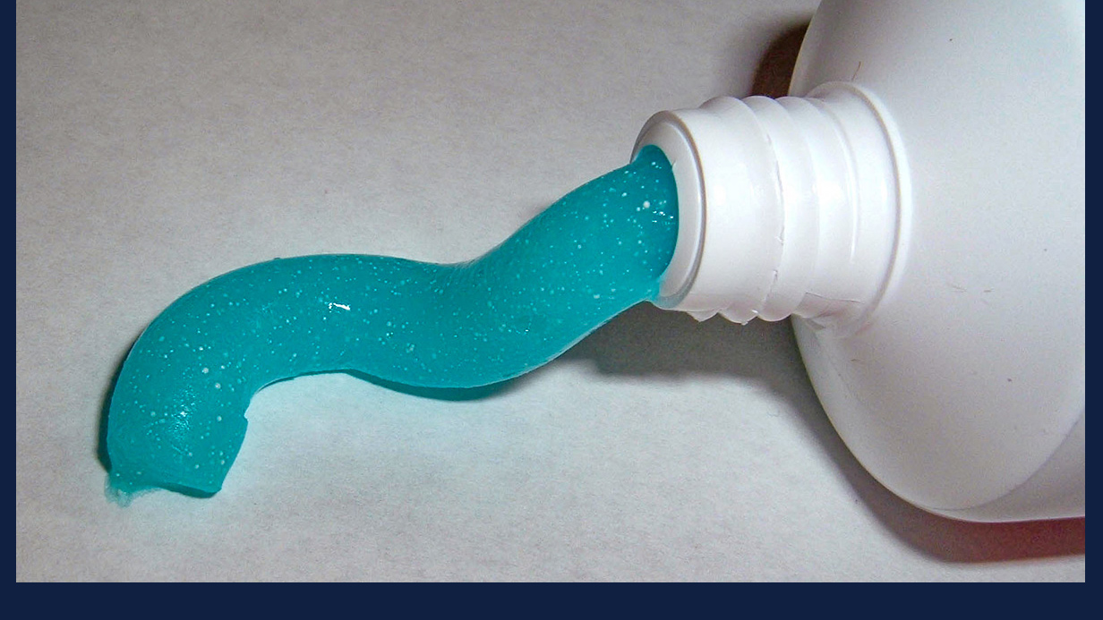 Liquid or Solid? Toothpaste flows when squeezed, making it what researchers call a yield-stress fluid.  Photo courtesy Scott Ehardt