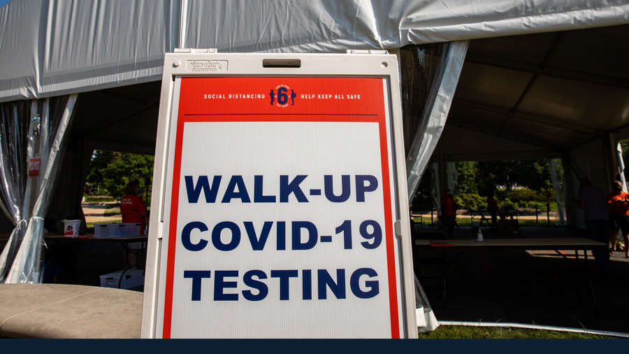 sign indicating COVID-19 testing location at UIUC