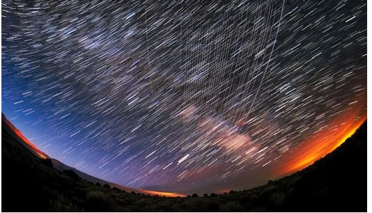 Starlink Satellites pass overhead near Carson National Forest, New Mexico, photographed soon after launch.Credit: M. Lewinsky