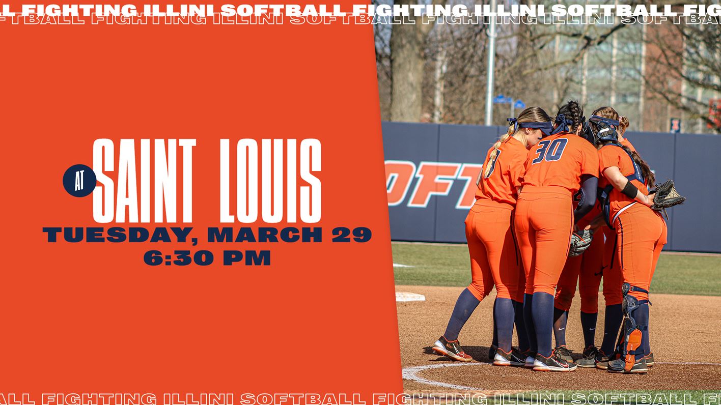 graphic reads, "Illini Softball at St. Louis, Tuesday, March 29, 6:30 p.m.