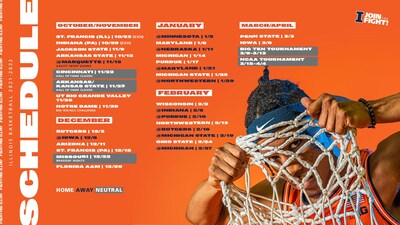 Graphic shows Fighting Illini Men's Basketball schedule for 2021-22