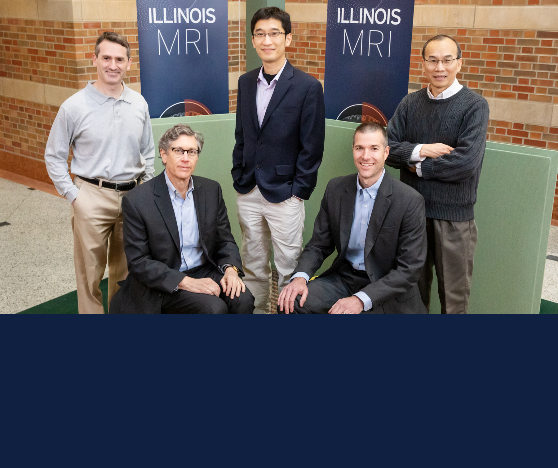 from left, chemistry professor Scott Silverman; entomology professor Gene Robinson, the director of the Carl R. Woese Institute for Genomic Biology; bioengineering professor Fan Lam; animal sciences professor Ryan Dilger; and electrical and computer engineering professor Zhi-Pei Liang. Photo by Brian Stauffer