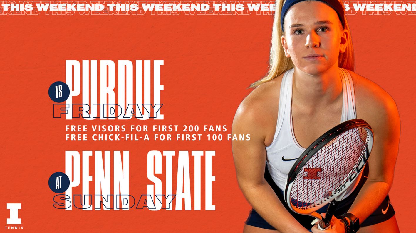 graphic promoting April 8 and 10 tennis matches features freshman Kasia TREIBER