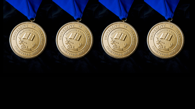 close up image of four presidential medallions