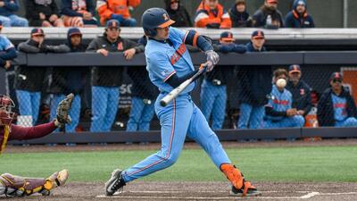 Jacob Schroeder blasts a pitch over the wall in center for a two-run walk-off home run