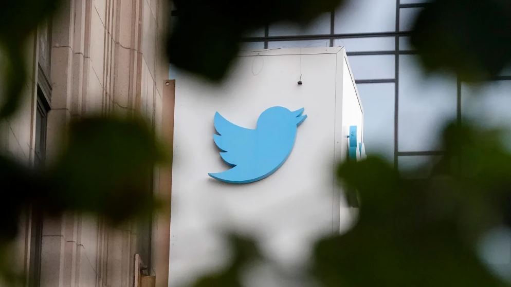 Twitter logo on the exterior of its headquarters. Photo by Jeff Chiu for AP