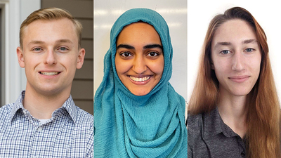 Critical Language scholarship awardees - Caleb Apperson, Aiman Ghani and Dahlia Davis. Photos provided.