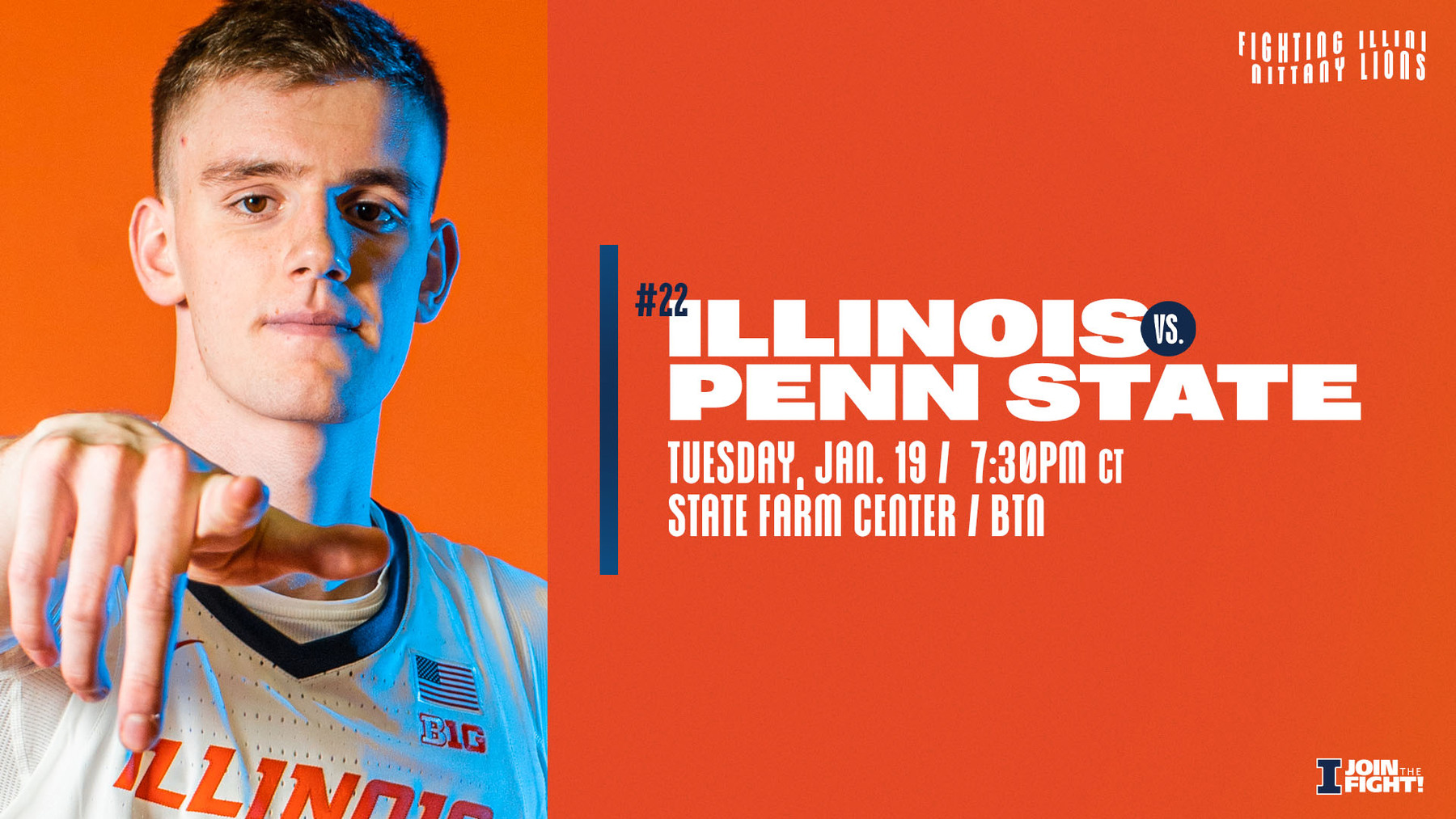 Illinois freshman center Brandon Lieb is featured on graphic promoting Illinois vs. Penn State