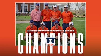 Men's Golf team poses with championship trophy