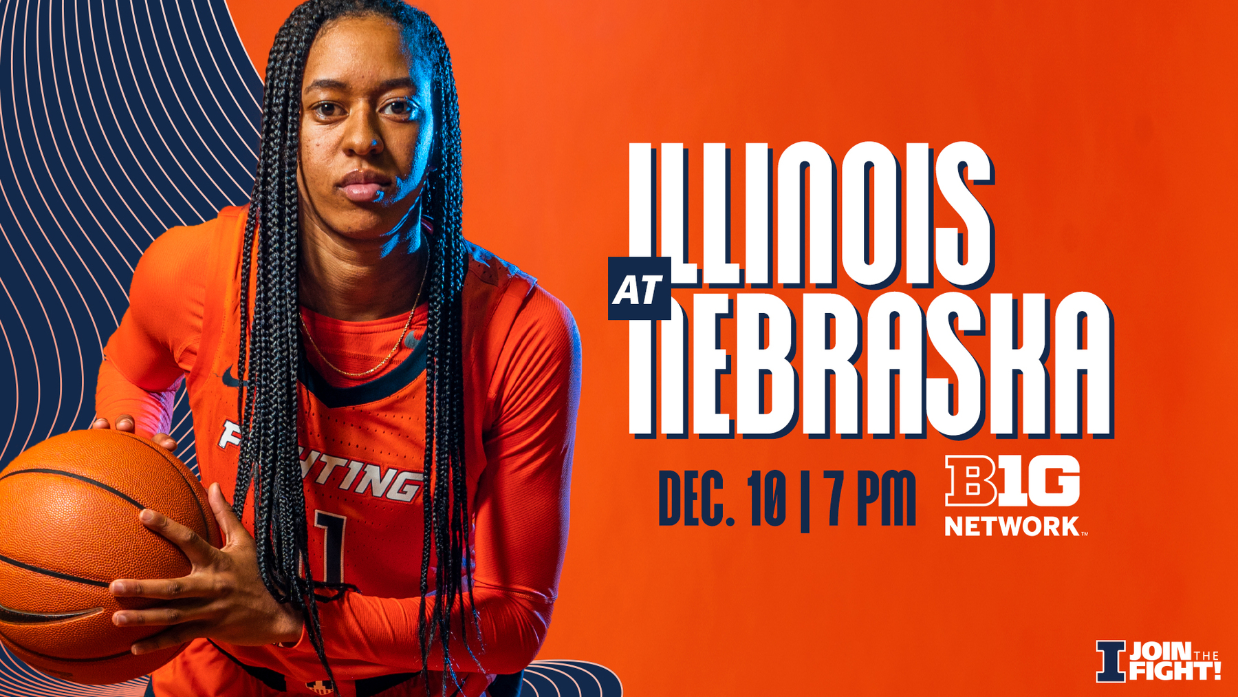 Guard Jada Peebles featured on graphic for Illinois vs. Nebraska game