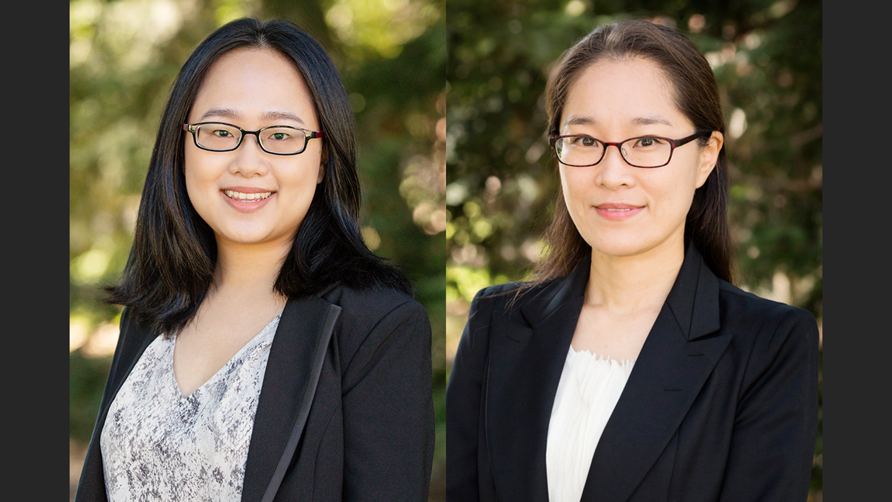 graduate student Yijue Liang, left, and Professor YoungAh Park.  Photo collage by L. Brian Stauffer