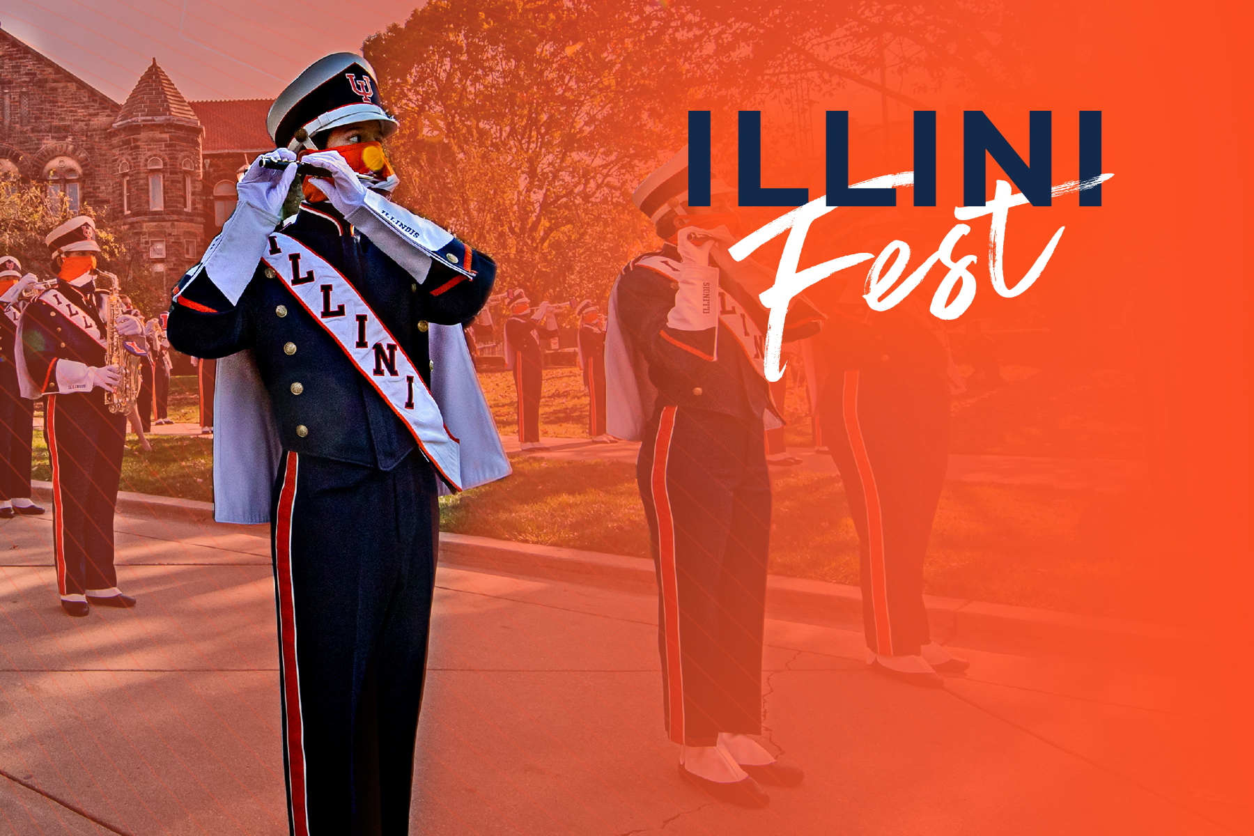 Illini Fest graphic featuring Marching Illini members