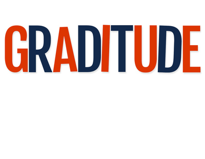 Graphic - orange and blue letters (mis)spell 'graditude'