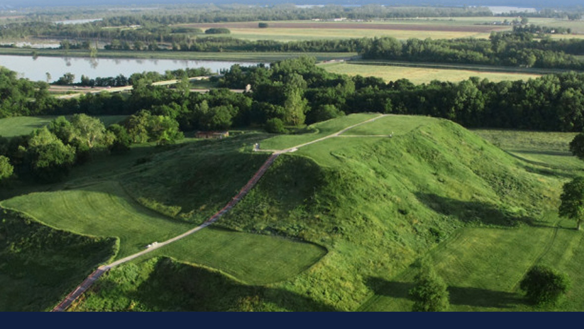 Cahokia Mounds aerial photo via cahokiamounds.org