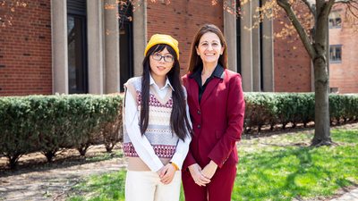 Graduate student Binxin Fu, left, and civil and environmental engineering professor Rosa Espinosa-Marzal. Photo by MIchelle Hassel