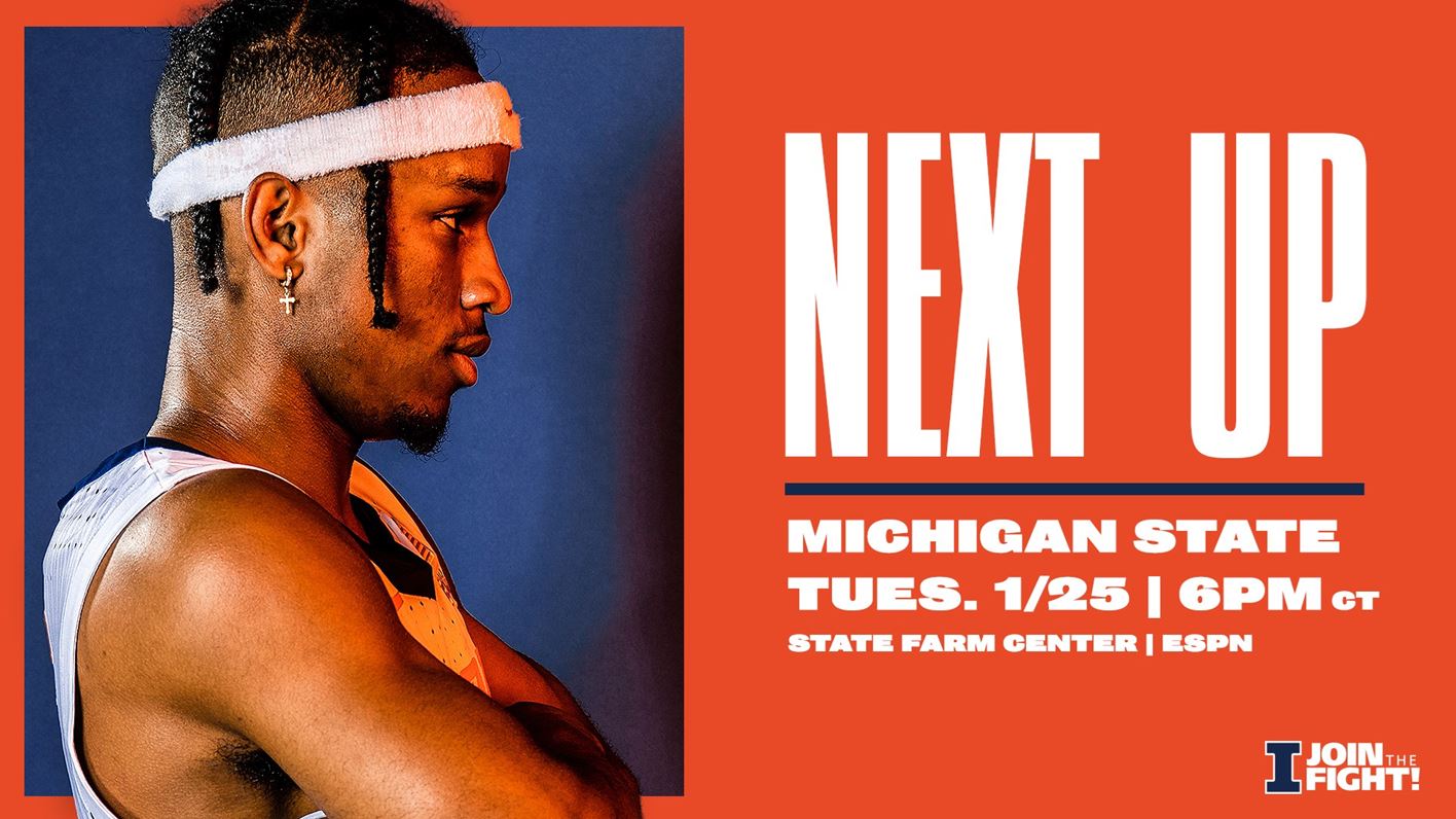 Trent Frazier in profile featured on graphic promoting the MSU game on Jan. 25, 2022