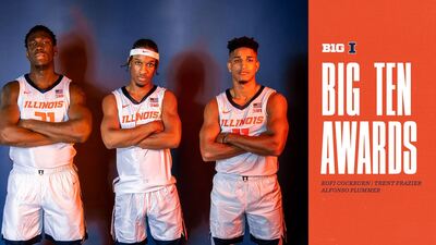 graphic announcing awards features three Illini players, Kofi Cockburn, Trent Frazier and Alfonso Plummer